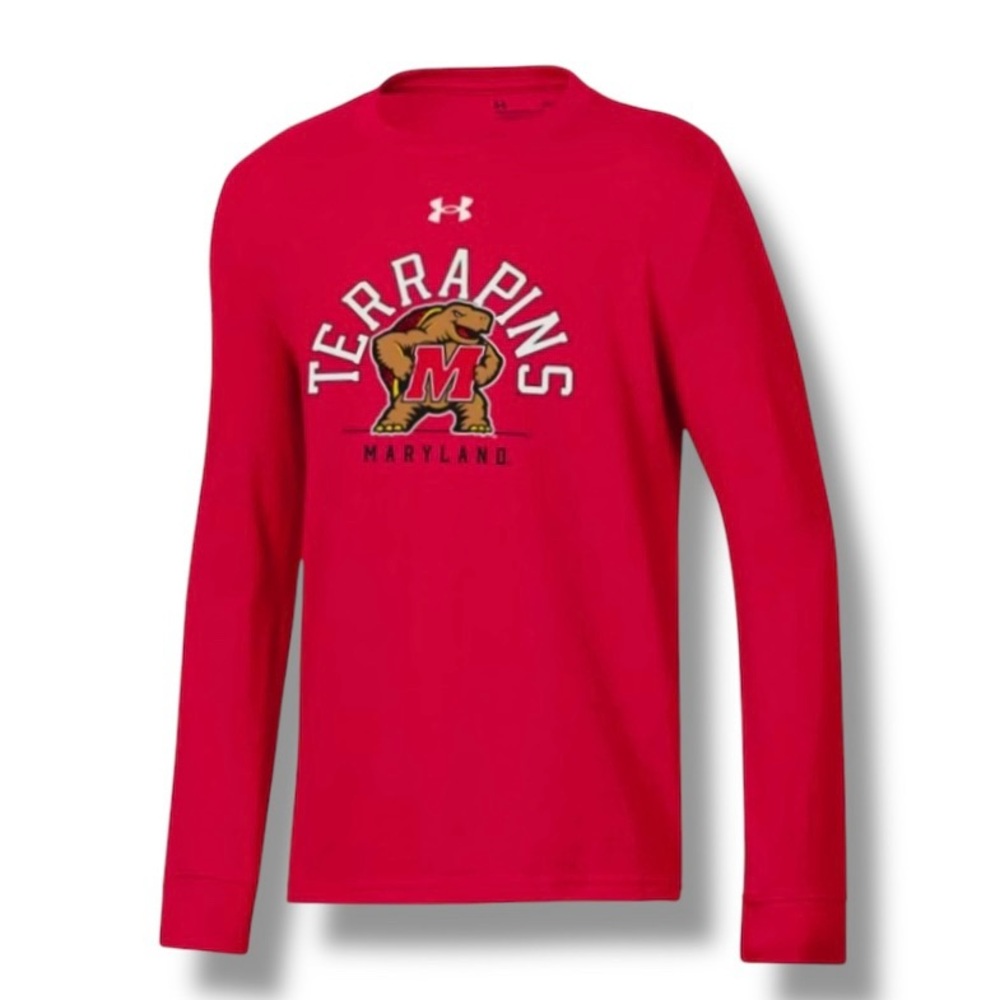 Under Armour Maryland Terrapins Long Sleeve T-Shirt Red Boys YXL NCAA